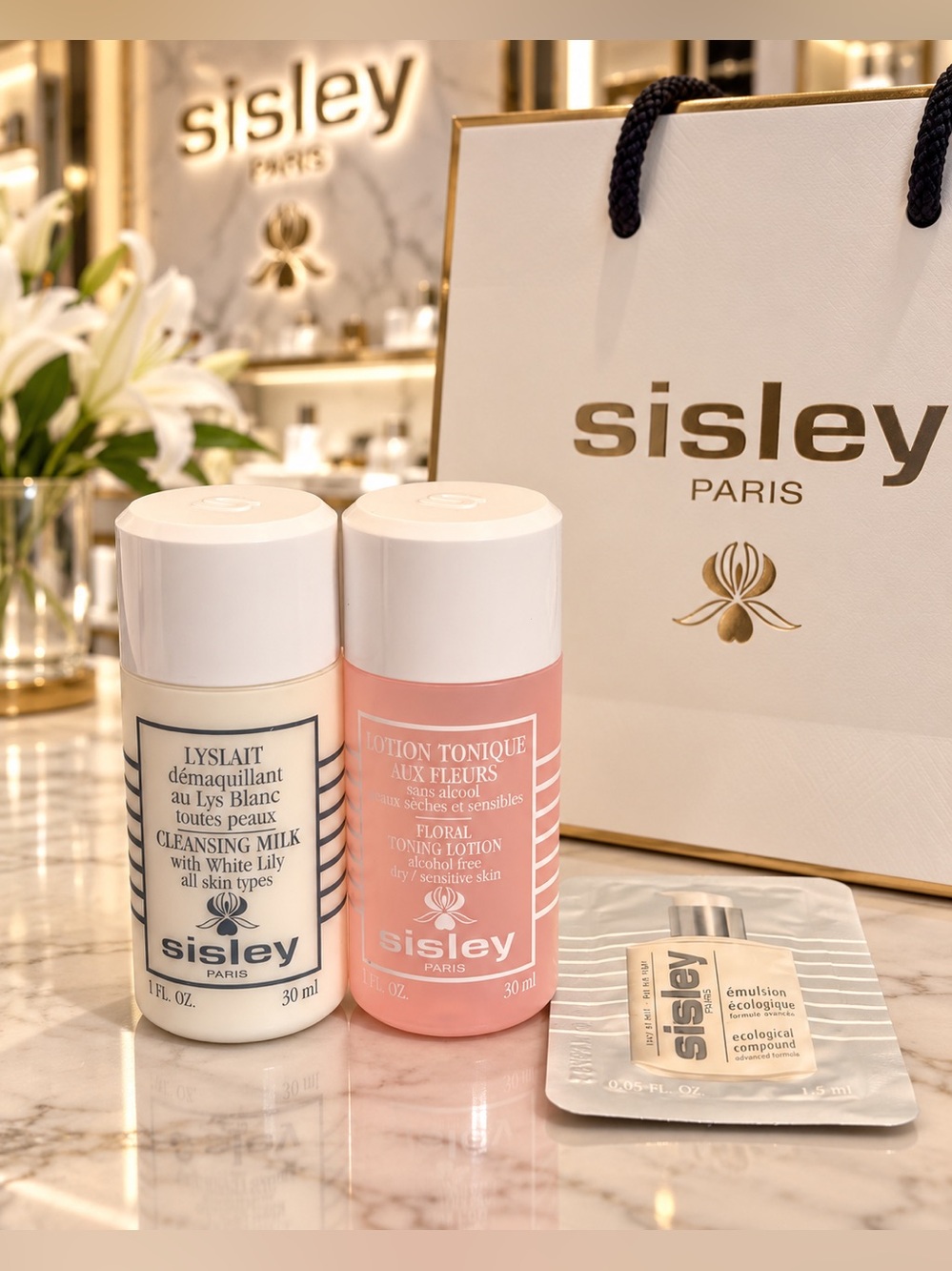 Sisley-Paris Cleansing Milk (Cream) & Floral Toning Lotion (Pink) Travel Set